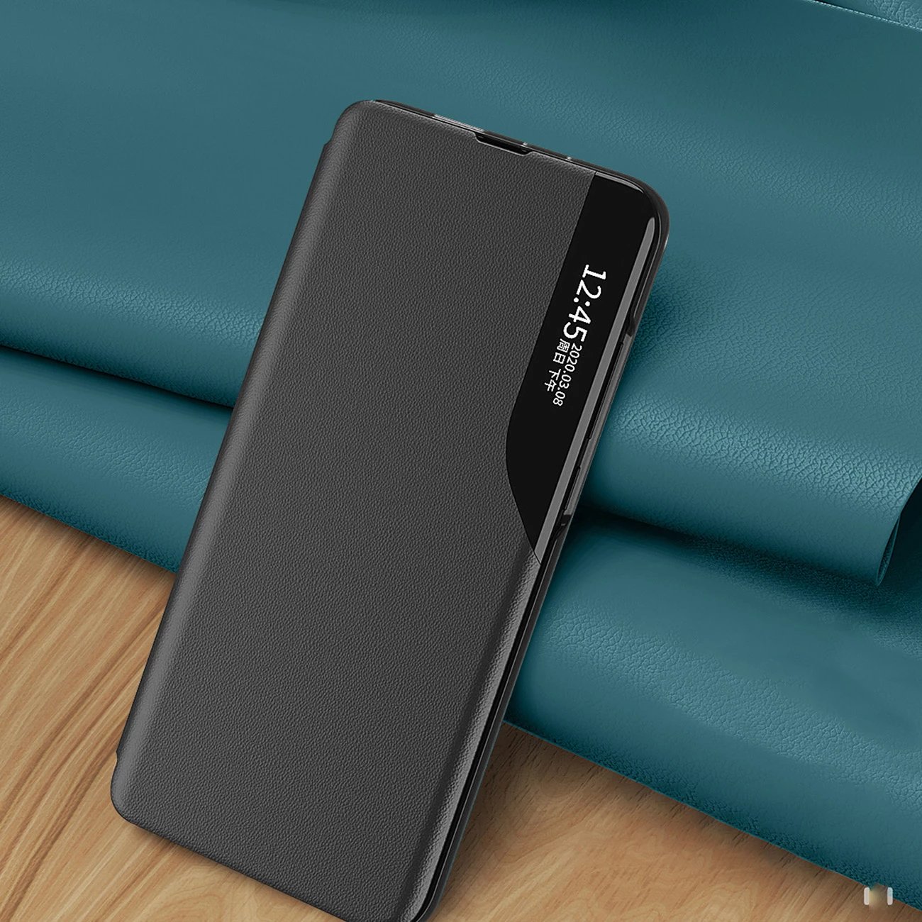 Mbështjellës Hurtel Eco Leather View Case për Xiaomi Redmi Note 12 Pro+, i zi