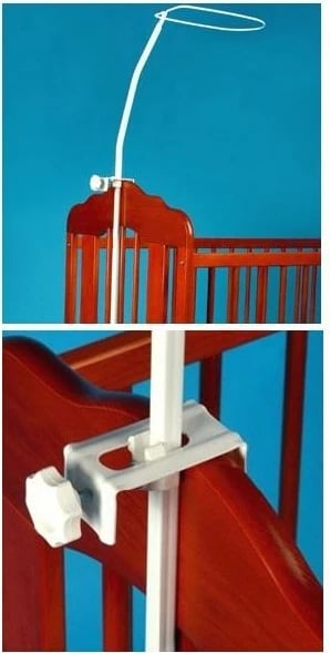 Mbajtës baldakine për krevat bebe, TEGA, i rregullueshëm me vida shtrënguese, montim me kapëse, e bardhë