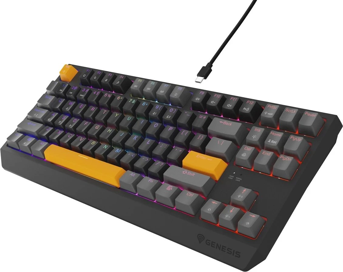 Tastierë mekanike GENESIS Thor 230 TKL, QWERTY, RGB, Wireless + Bluetooth + USB, Zezë/Gri/Portokalli