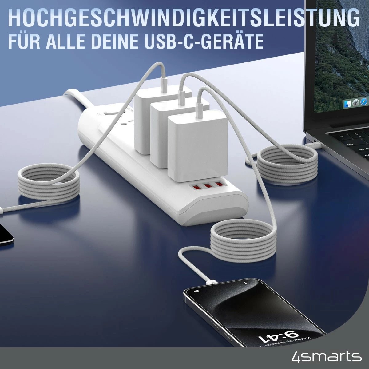 Kabëll USB C 4smarts 1.5m, 100W, magnetik, i bardhë