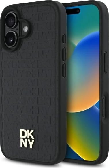 Mbështjellës DKNY Repeat Pattern Stack Logo MagSafe për iPhone 16, i zi