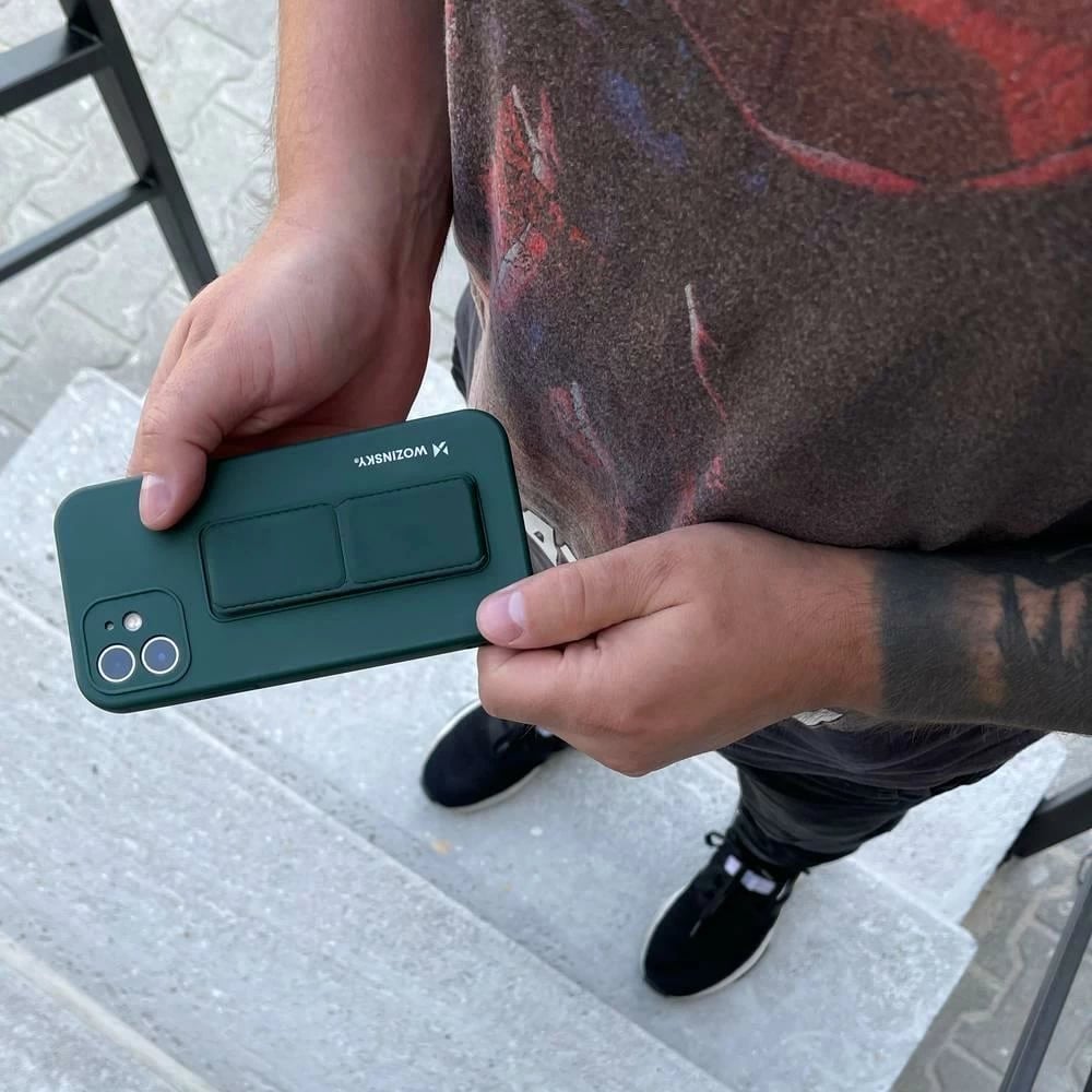 Mbështjellës Wozinsky Kickstand Case për iPhone 11 Pro Max, silikon, me këmbë mbështetëse, kaltër e çelët