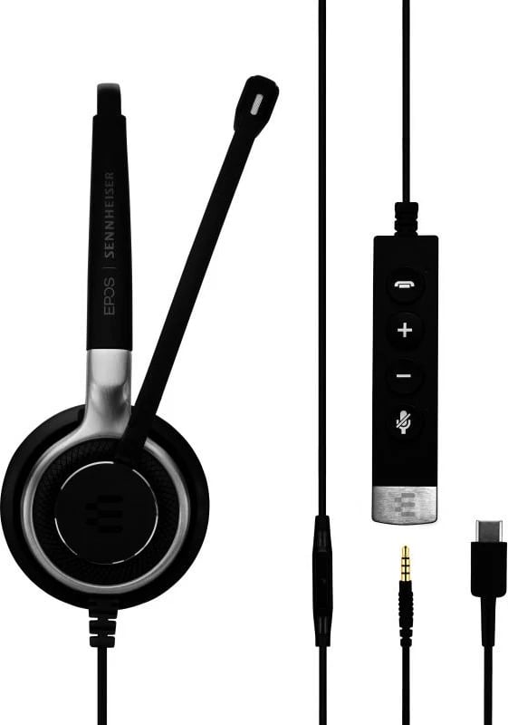 kufje me mikrofon, EPOS Sennheiser, Impact SC 635 (1000669), USB-C + 3.5mm, mono, ngjyrë e zezë/argjend