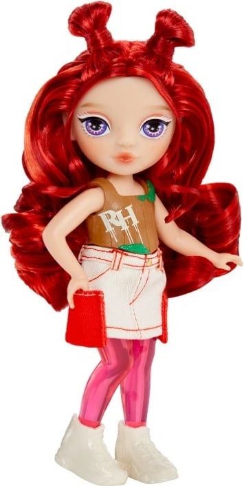 Kukull Rainbow High Littles Apple Red me krahë dhe pet, 15.24 cm