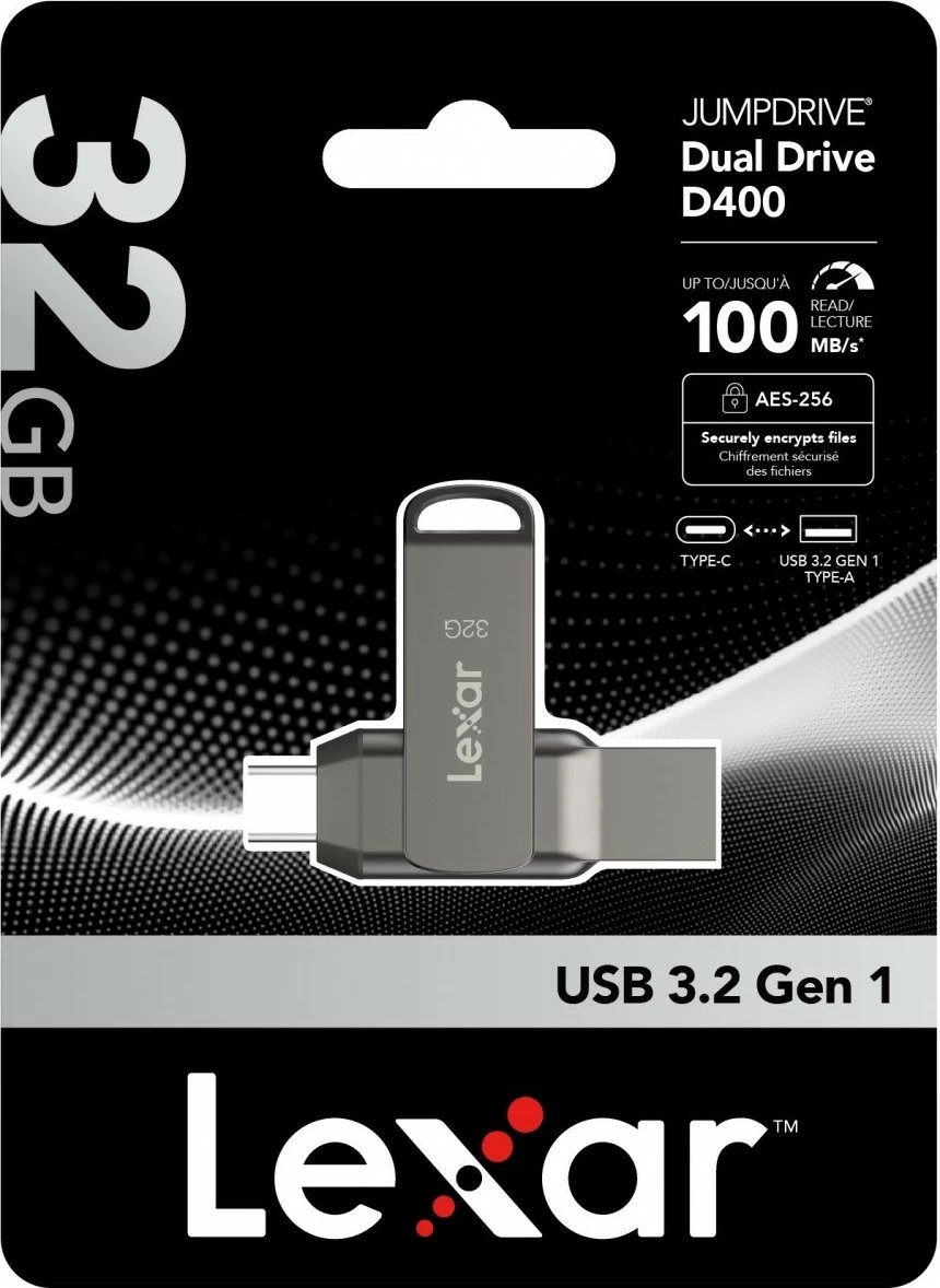 Pendrive Lexar Dual Drive D400 32GB, USB-C/A 3.1, Gri