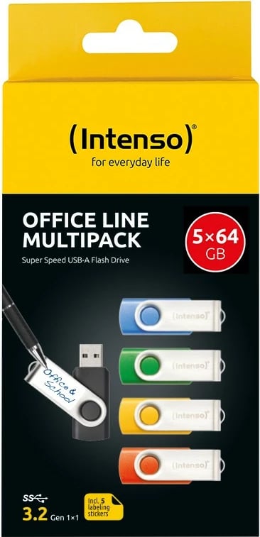 USB stick Intenso Office Line 256GB, 3.2, multipack x5, ngjyra të ndryshme