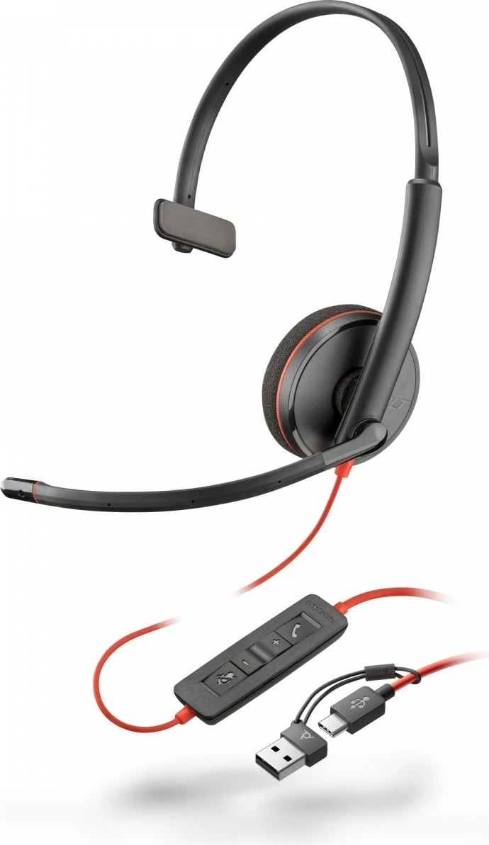 Kufje Poly Blackwire 3210, USB-C + USB-C/A, Mono, e zezë