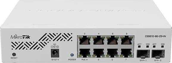 Switch MikroTik CSS610-8G-2S+IN, Gigabit Ethernet, PoE, Bardhë