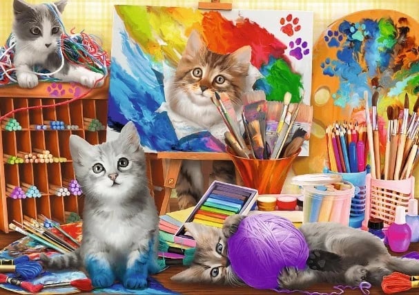 Puzzle Trefl 2x500 elemente Art of Painting Cats, set Puzzle Trefl 2x500 elemente Art of Painting Cats, set