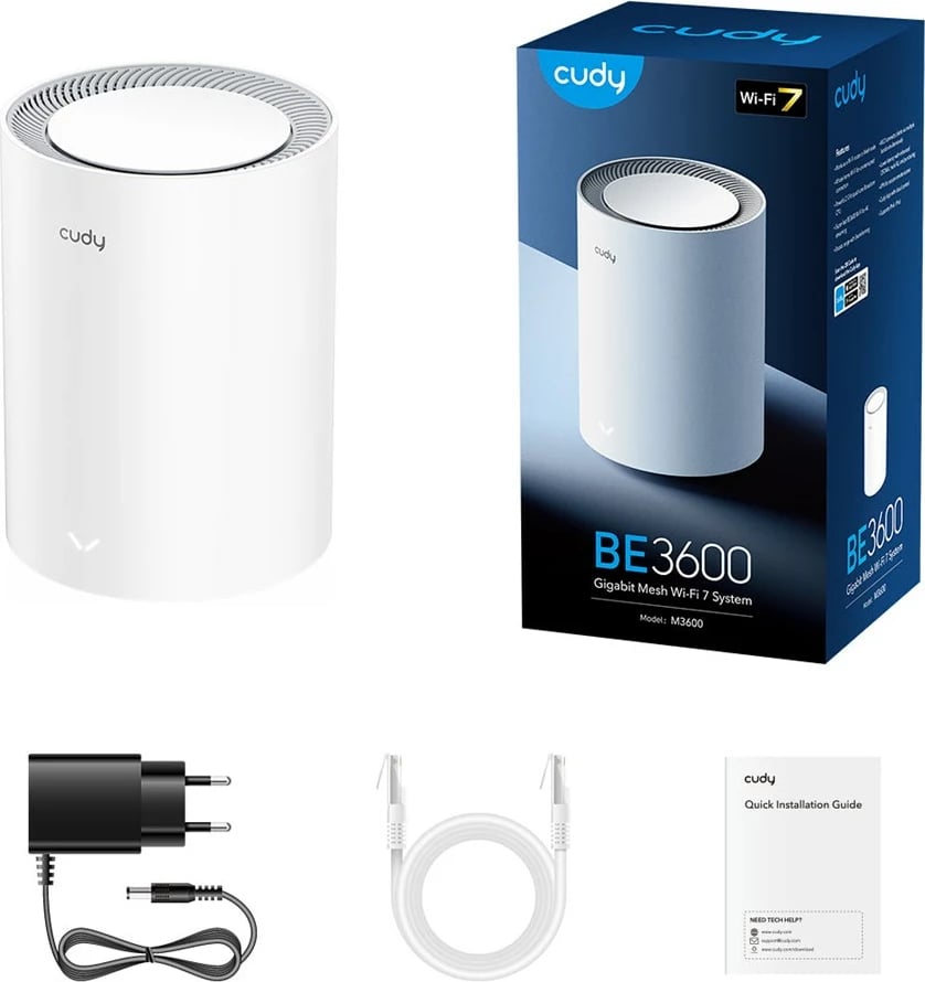 Mesh sistem Cudy M3600, Wi-Fi 7, Dual-band, 3 antena të brendshme, i bardhë