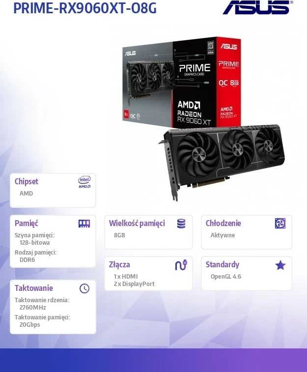 Kartë grafike Asus Radeon Prime RX 9060 XT, 8GB GDDR6, OC, e zezë