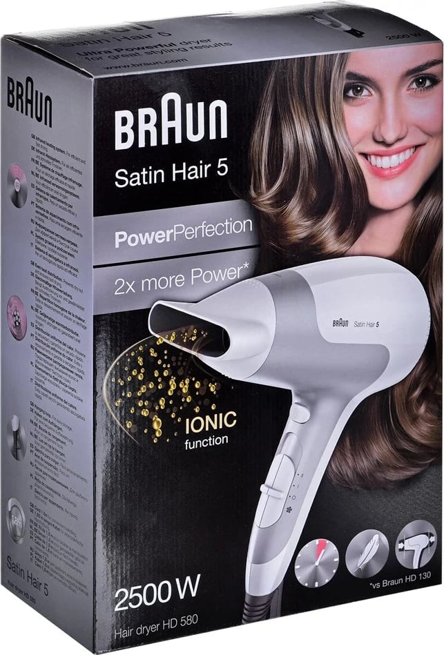 Tharëse për flokë Braun HD580, 2500W, e bardhë/e argjend 