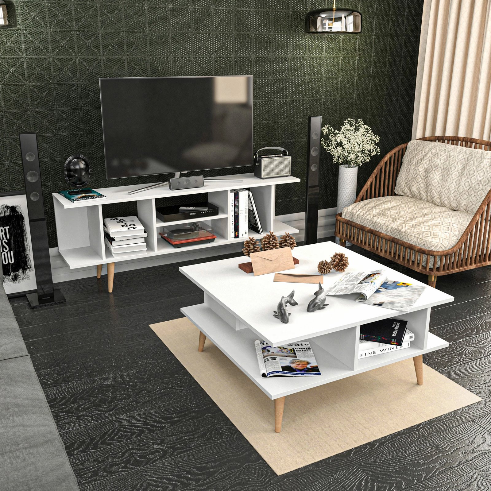 Komodë TV Skye Decor, ngjyrë e bardhë, Akya