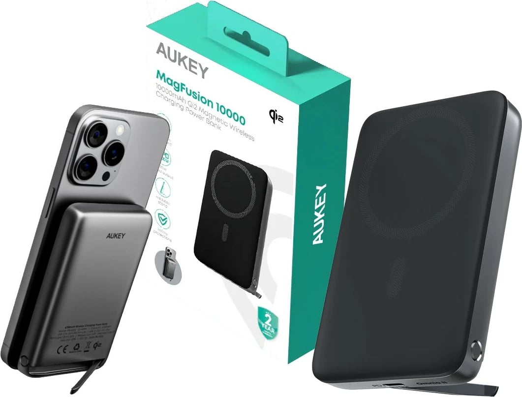 Power bank AUKEY PB-MS06 MagSafe, 10000mAh, 30W, Qi2, e zezë