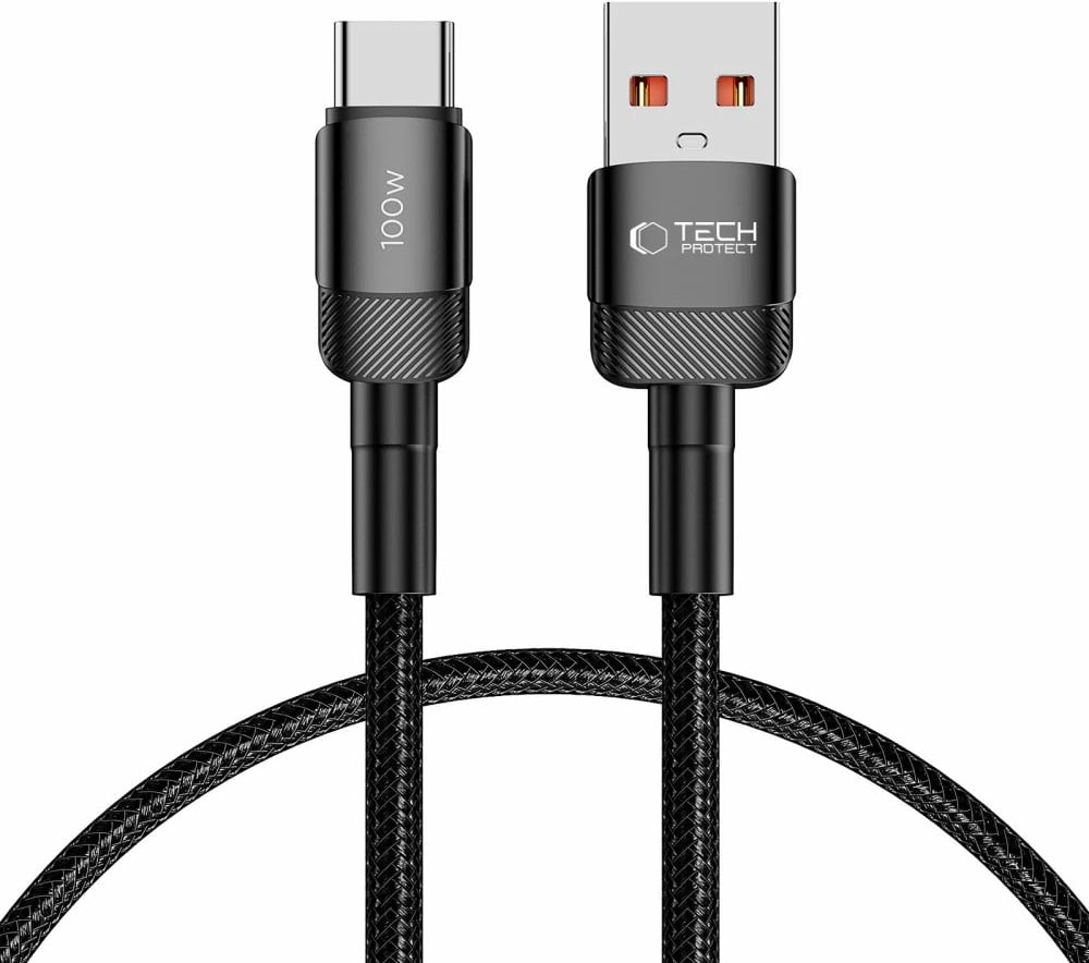 Kabllo Tech-Protect UltraBoost Evo, USB-C në USB-A, 0.25m, 100W, e zezë