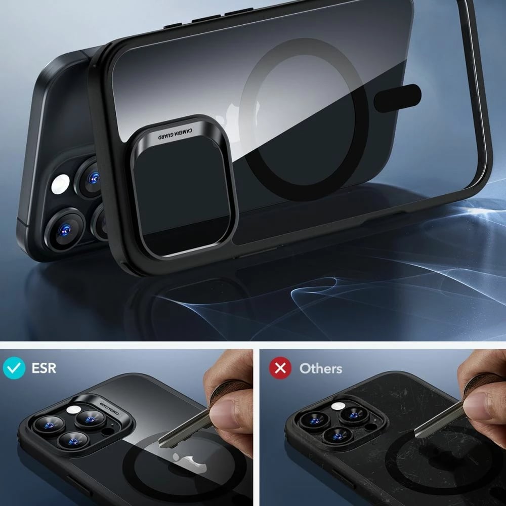 Mbështjellës ESR Classic Hybrid HaloLock me MagSafe + xham i temperuar për iPhone 16 Pro Max, Transparent me kornizë të zezë