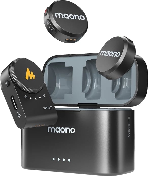 Mikrofon pa tela Maono WM650 A2, sistem me 2 transmetues, për kamera dhe telefon, i zi
