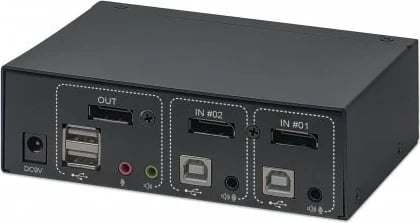 KVM Switch Manhattan DisplayPort 1.2, 2-Port, 4K@60Hz, me lidhje USB-A/3.5mm Audio/Mic, të zezë