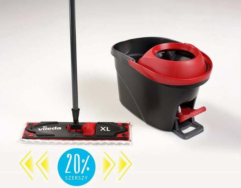 Mop i sheshtë Vileda Ultramat Turbo XL 161023, me kovë, 42 cm, Kuq e zi, set