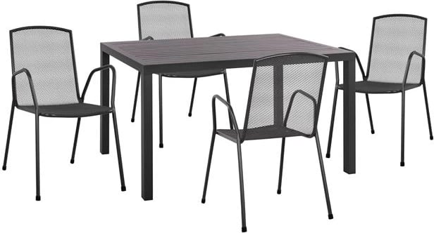 Set 5 pjesë me Sipërfaqe Tavoline 140x80x75.5 alumin & Karrige metalike ngjyrë gri FH10533