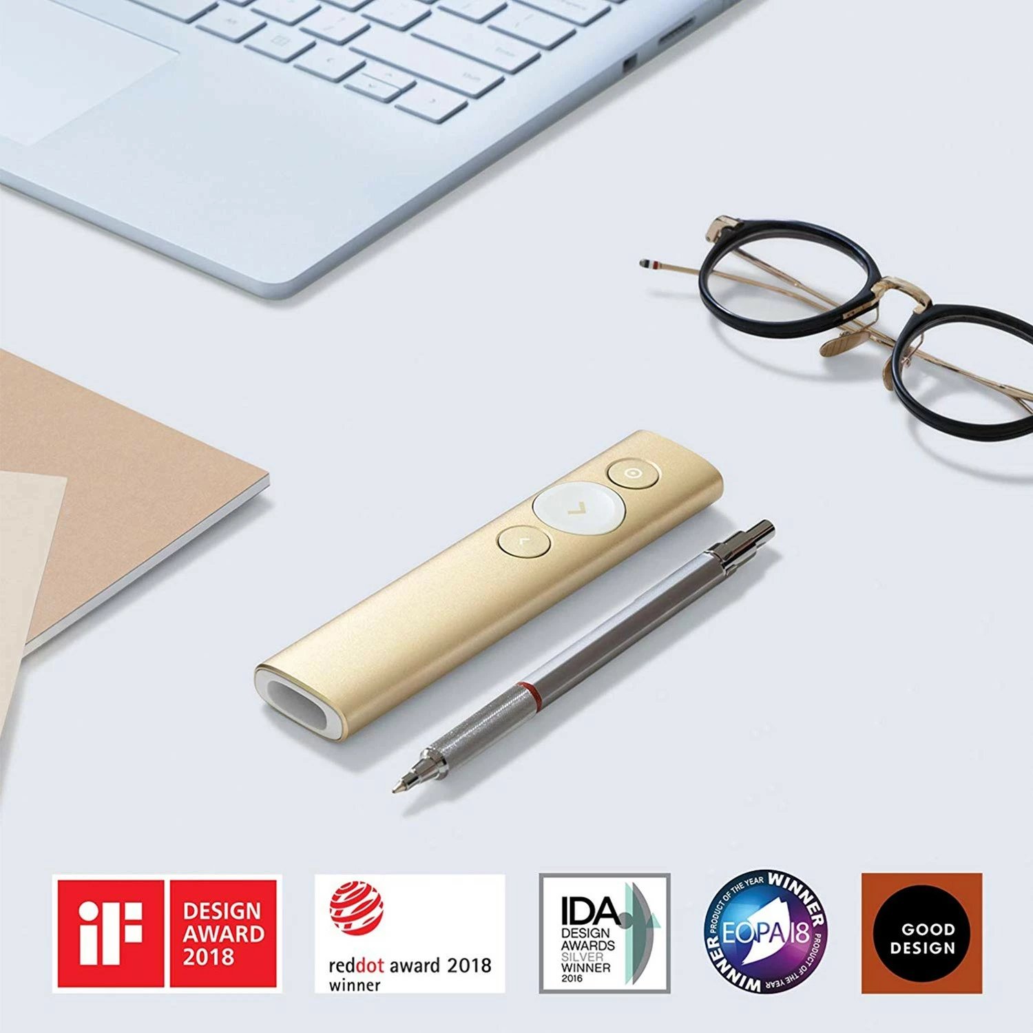 Prezantues Logitech Spotlight, Bluetooth/RF, USB, 30 m, ngjyrë ari