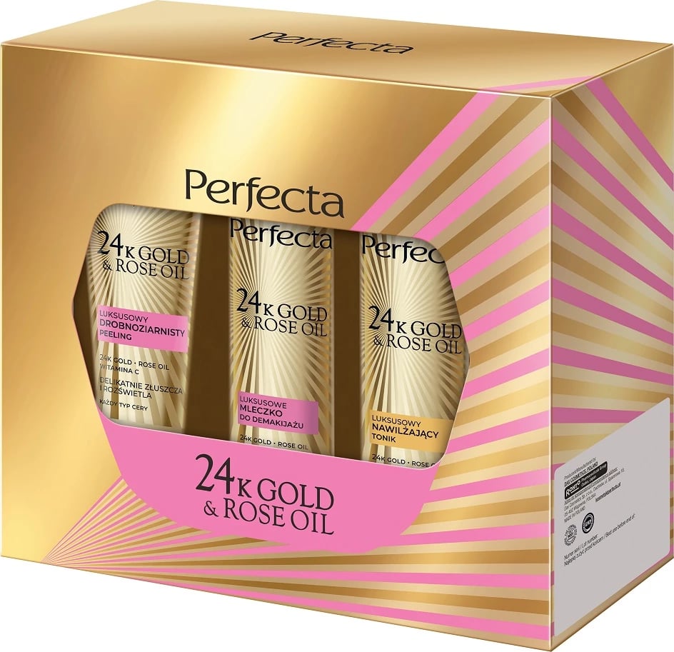 Set për kujdes të fytyrës Perfecta 24K Gold & Rose Oil për femra, 3 copë