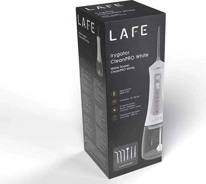Irigator dhëmbësh Lafe CleanPRO, 2000mAh, 300ml, i bardhë