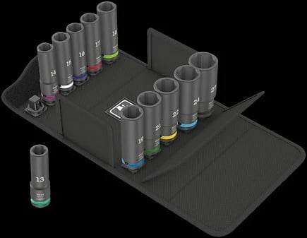 Set çelësa goditës Wera 05004841001, 11 copë, 1/2", metrik, zi