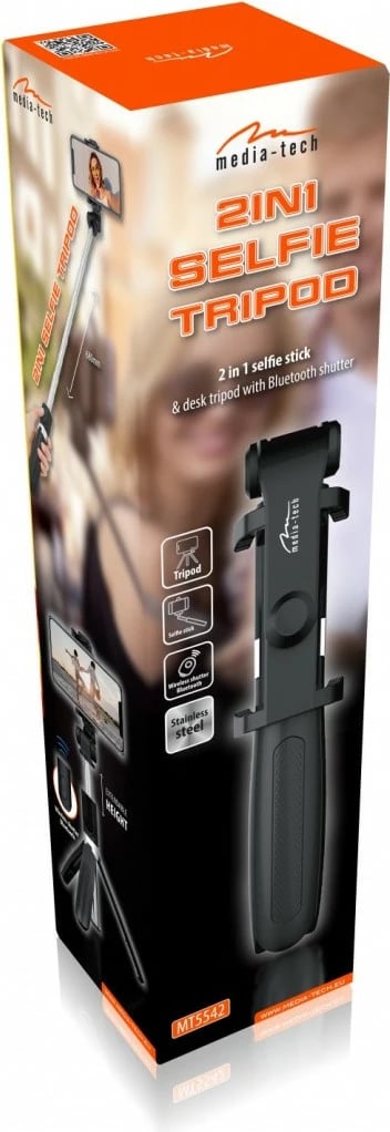 Selfie tripod Media-Tech MT5542 me telekomandë Bluetooth, i zi
