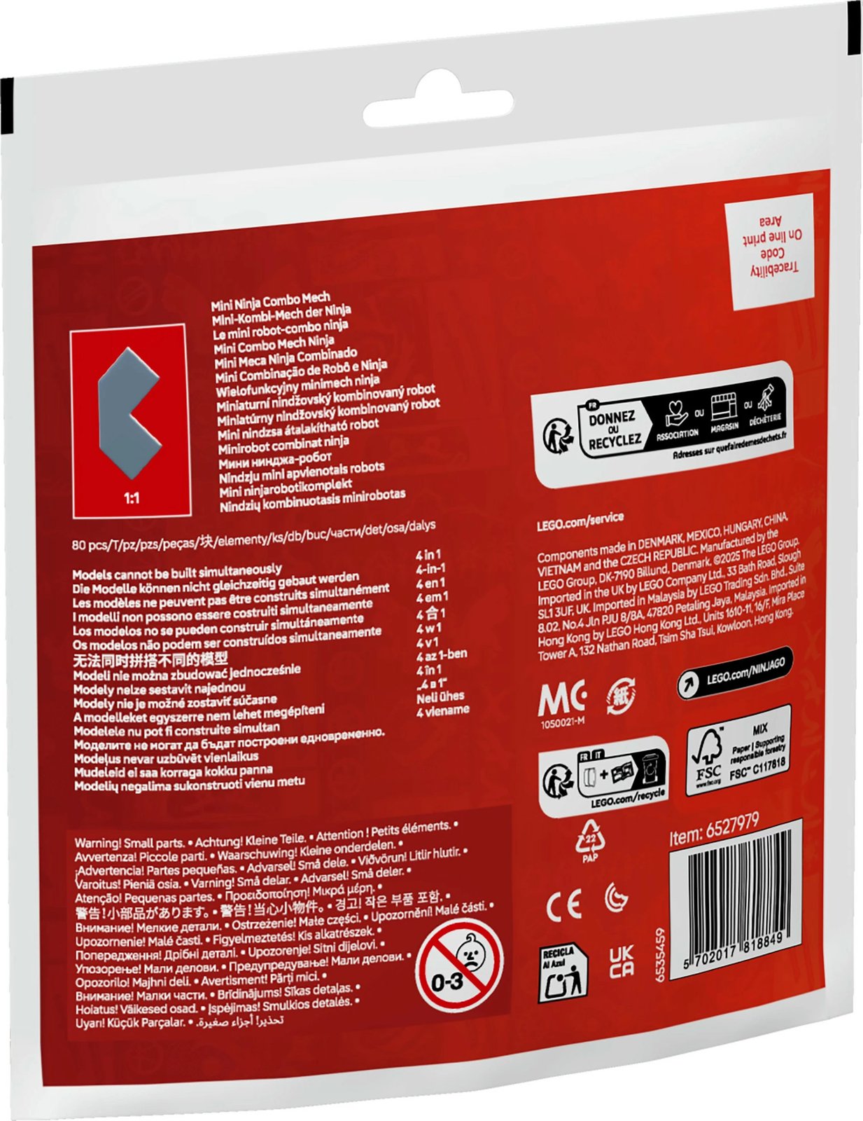 Set ndërtimi LEGO Ninjago 30699 Mini-Kombi-Mech, 80 pjesë, shumëngjyrësh