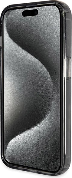 Mbështjellës Guess Ring Stand Script Glitter MagSafe për iPhone 13 Pro / 13, i zi