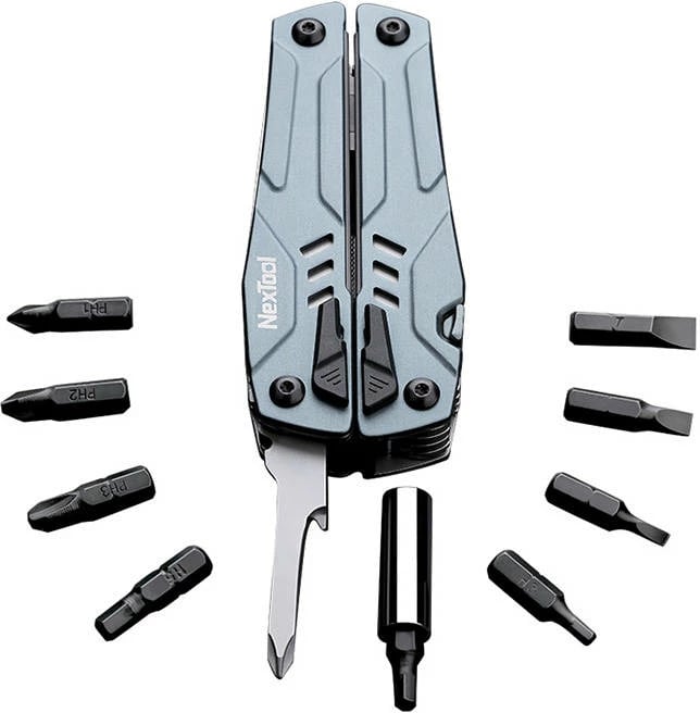 Multitool Nextool NE20045, 15 vegla + set bitash, argjendt/blu