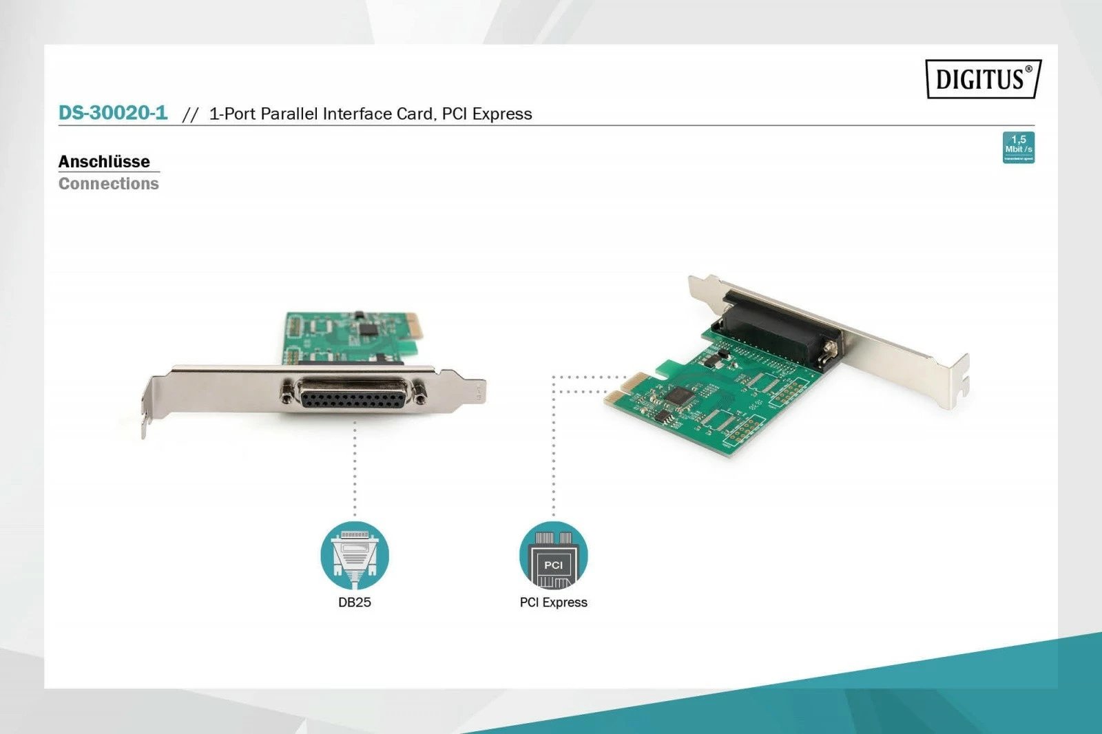 Kasë zgjerimi Digitus DS-30020-1, PCI Express, 1x LPT (DB25), Chipset ASIX99100, Low Profile
