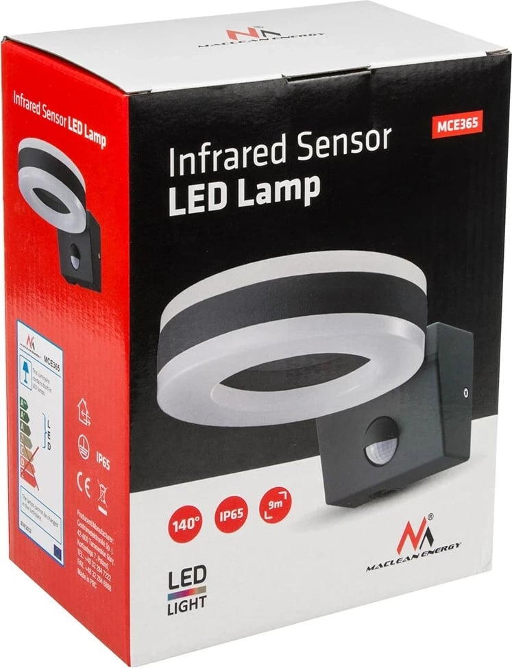 Dritë LED Maclean, e montuar në mur, me sensor PIR, 20W, 1700lm, IP65, Neutral White 4000K, Gri
