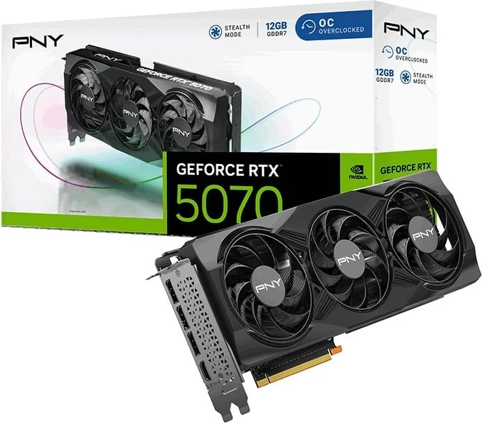 Kartelë grafike PNY GeForce RTX 5070 OC, 12 GB GDDR7, Zezë