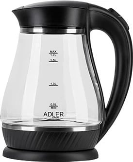 Adler AD 1274 B electric kettle 1.7 L 2200 W Black, Transparent