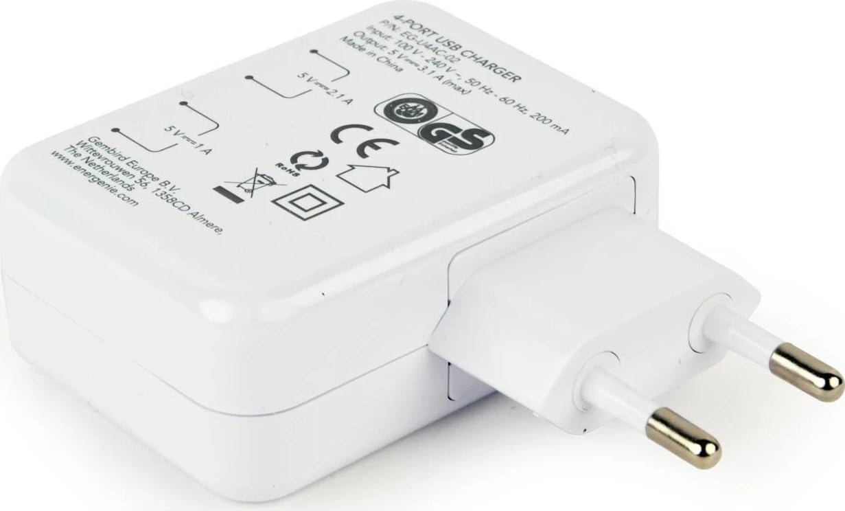 Karikues Gembird me 4 porta USB 3.1, bardhë