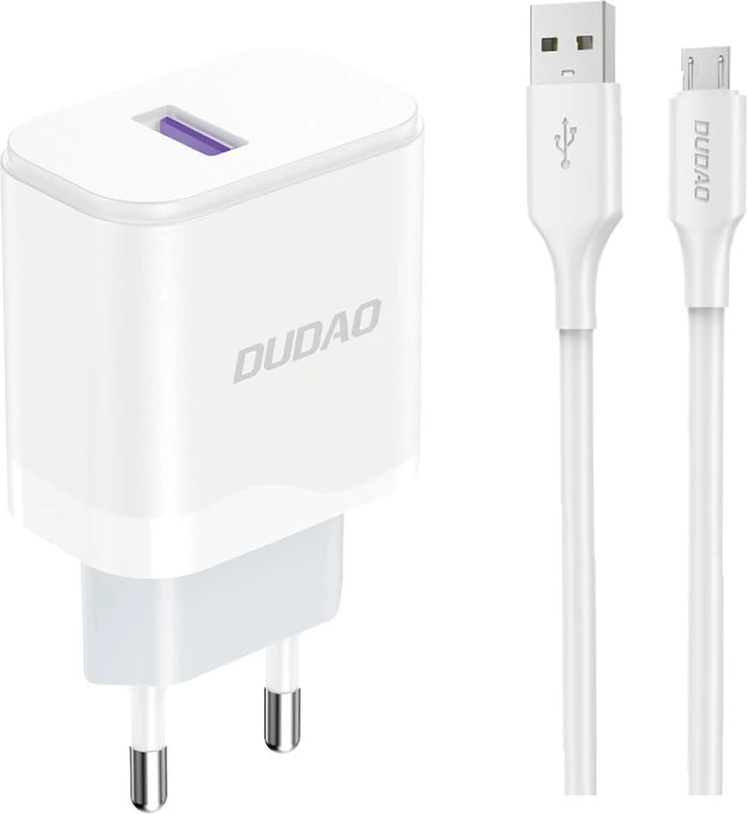Karikues rrjeti Dudao A20EU me kabllo USB-A në micro USB, 18W, Bardhë
