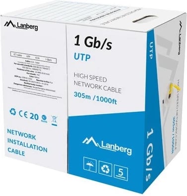 Kabllo UTP LANBERG 1Gb/s 305m e verdhë