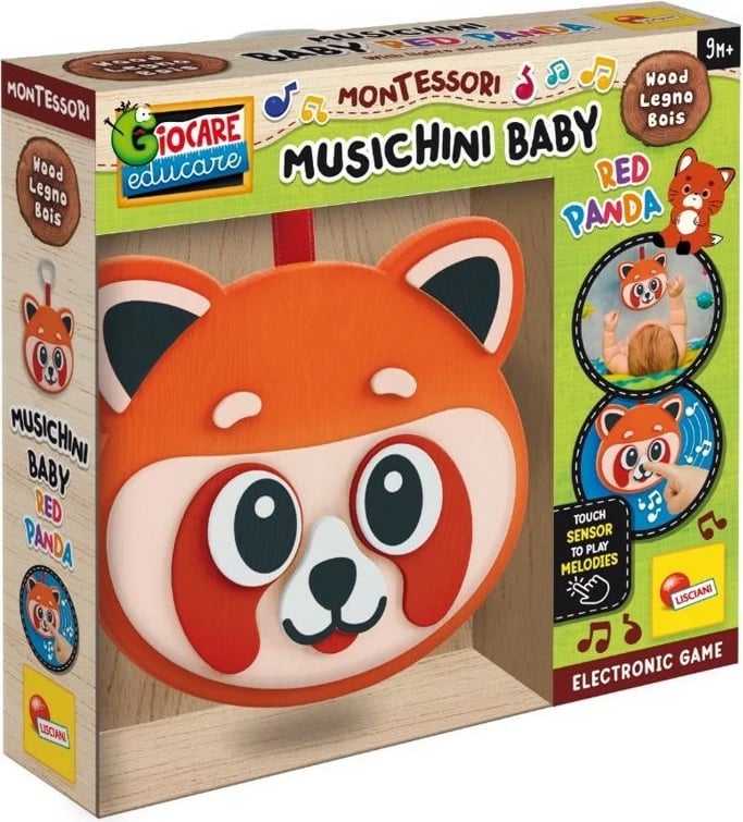 Lodër druri Montessori Lisciani Musicini Baby Panda e kuqe, për fëmijë, pa bateri
