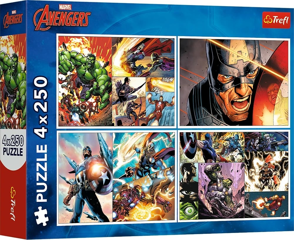 Puzzle Trefl Avengers Heroic Days 4x250 pjesë, për fëmijë