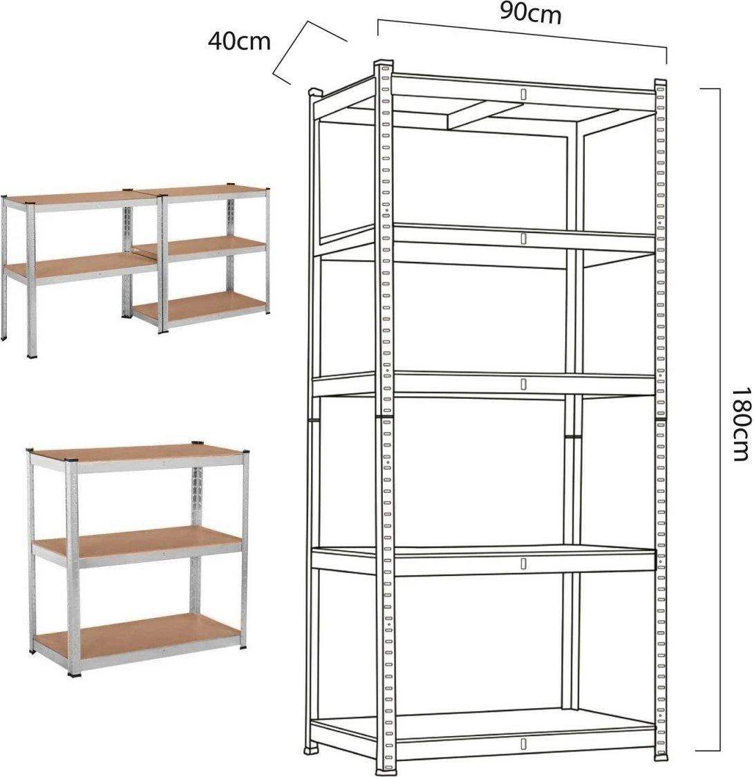 Raft metalik magazinimi GreenBlue GB378, 5 rafte, 180x90x40cm, kafe/argjendtë