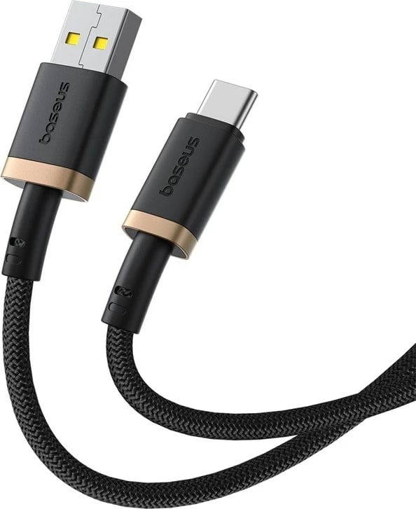 Kabllo Baseus Dura USB Type A në Type C, 60 W, 2 m, E zezë, Ari