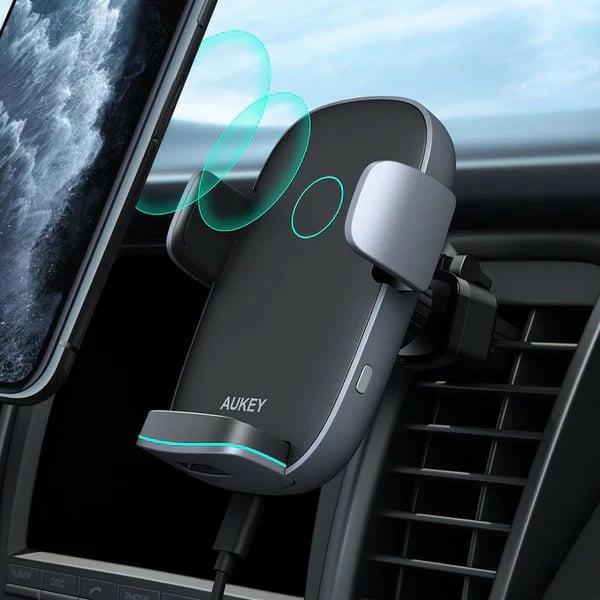 Mbajtës celulari AUKEY HD-C52 me karikues wireless Qi 10W, i zi
