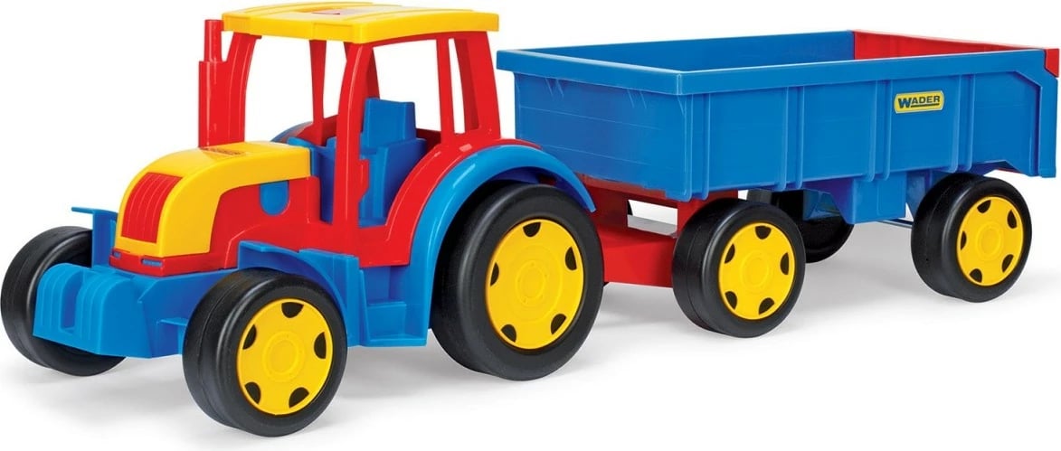 Traktor me rimorkio lodër Wader Gigant Box 120 cm, plastikë, blu/kuq/verdhë