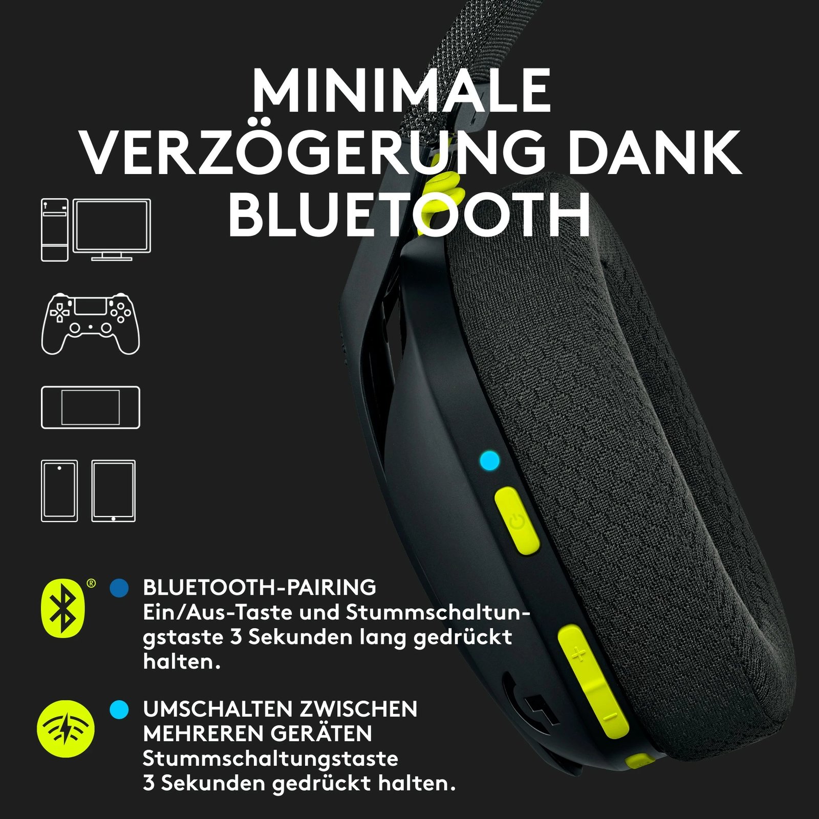 Kufje gaming Logitech G435 LIGHTSPEED, pa tela, e zezë dhe e verdhë neon