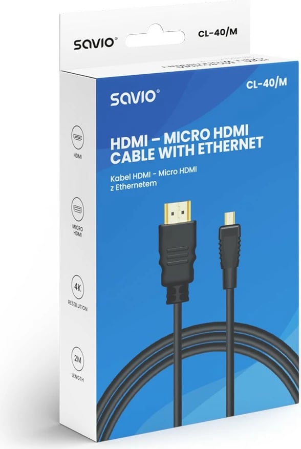 Kabllo HDMI Savio CL-40/M, 2m, HDMI (M) në micro HDMI (M), e zezë