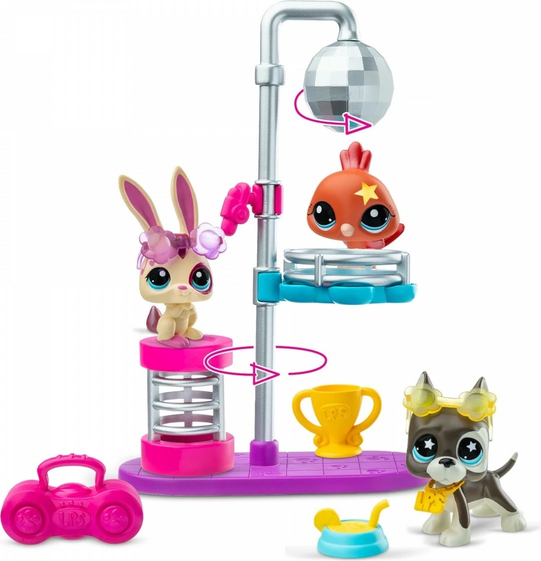 Set figurina Littlest Pet Shop Disco Nights Play Pack, 3 copë, me aksesorë