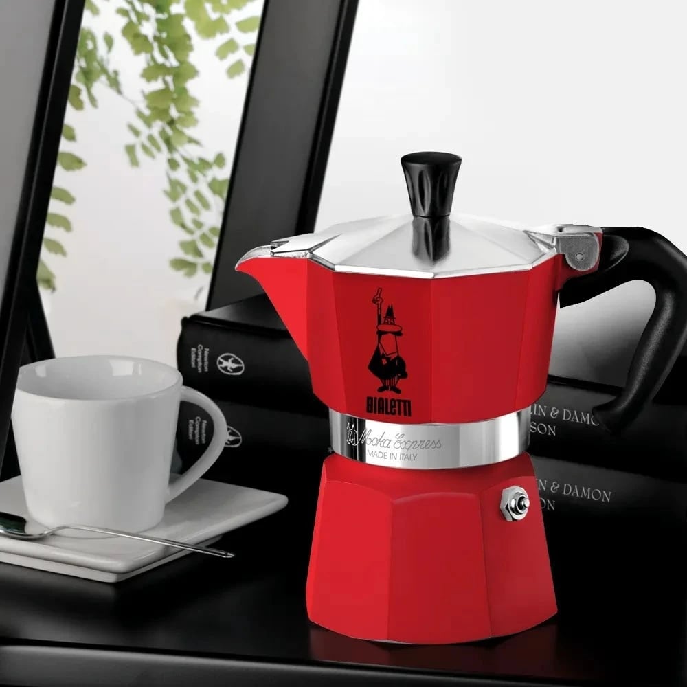 Moka Bialetti Moka Express Winter Wonderland, 3 filxhanë, 140 ml, Kuqe, Argjendtë