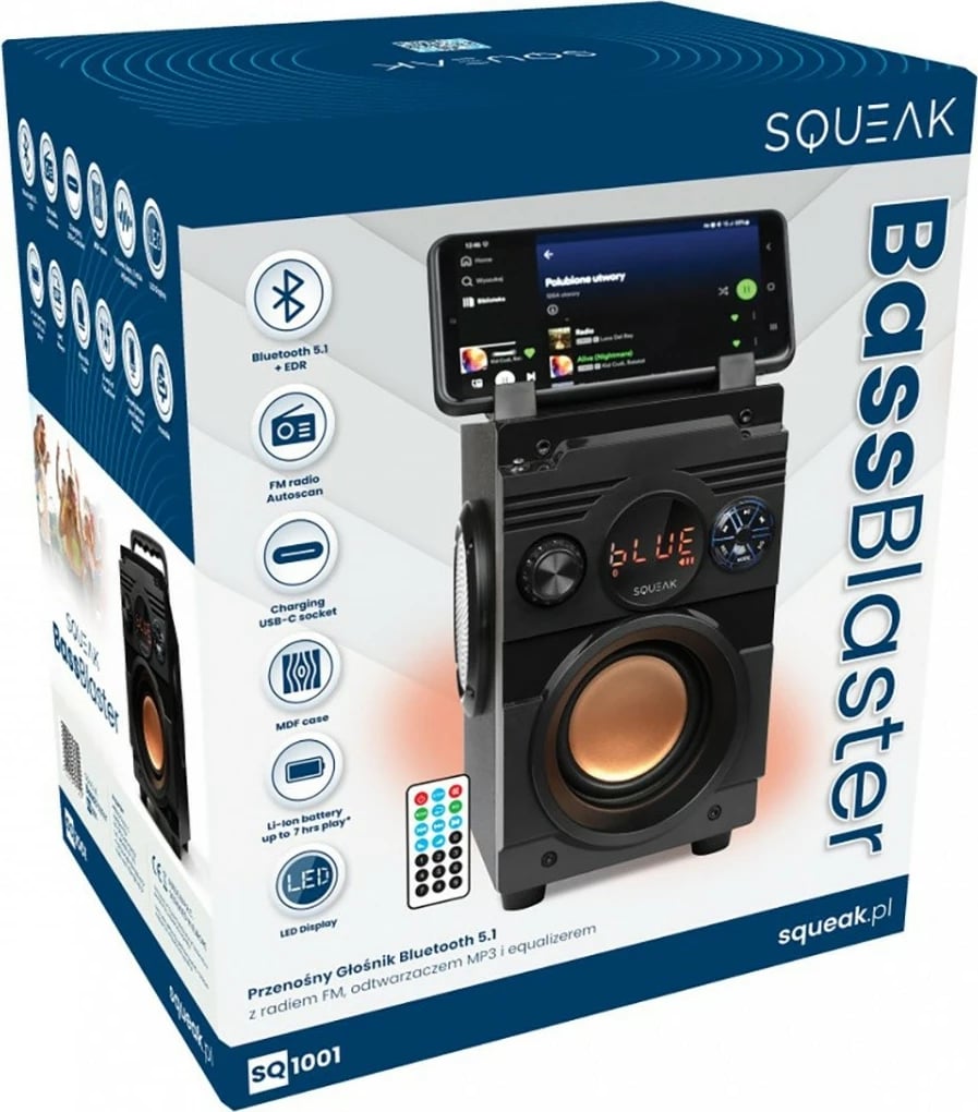 Altoparlant Bluetooth SQUEAK BassBlaster SQ1001, 18W, i zi